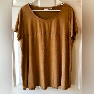 Cato Caramel Brown Bronze Studded Cross Pattern Faux Suede Women's Top 18W 20W